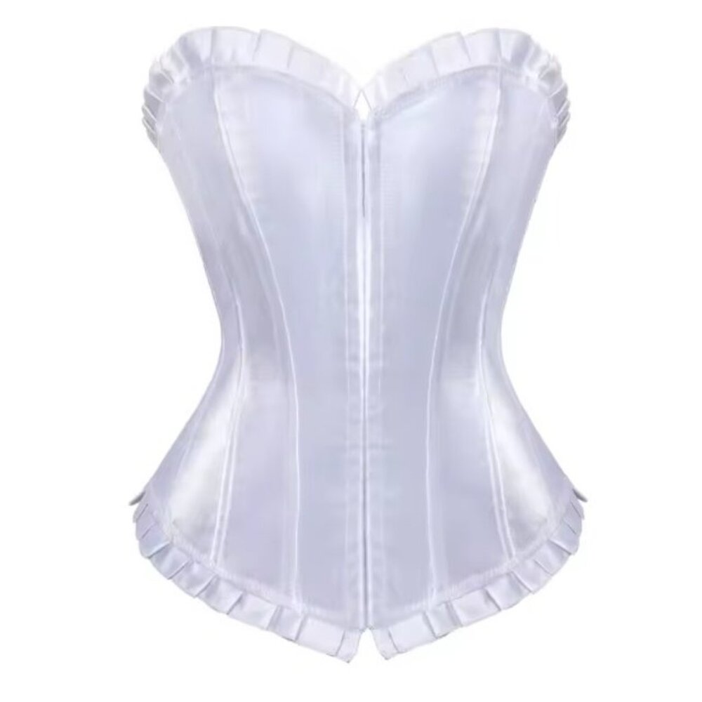 White Satin Ruffled Corset Set - Med - Picture 3 of 14